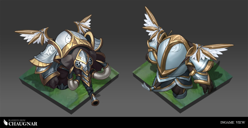 arena_of_valor armor breastplate character_name dark_skin elephant english_commentary helm helmet imperium_guard_chaugnar official_alternate_costume shoulder_armor standing vladbacescu wings