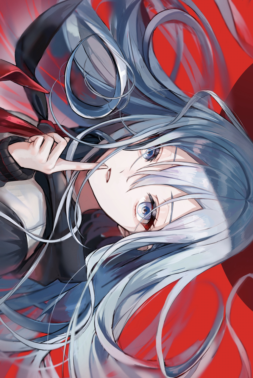 1girl absurdres bangs black_hoodie finger_to_mouth hair_between_eyes highres hood hoodie identity_(vocaloid) light_blue_hair long_hair looking_at_viewer open_mouth oversized_clothes pipi project_sekai solo very_long_hair yoisaki_kanade