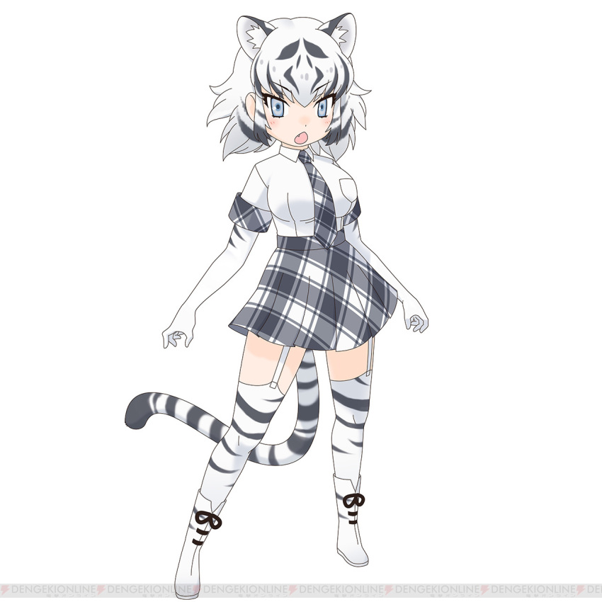 animal_ears kemono_friends kemono_friends_3 necktie school_uniform shirt skirt tachi-e tail white_background white_tiger_(kemono_friends)