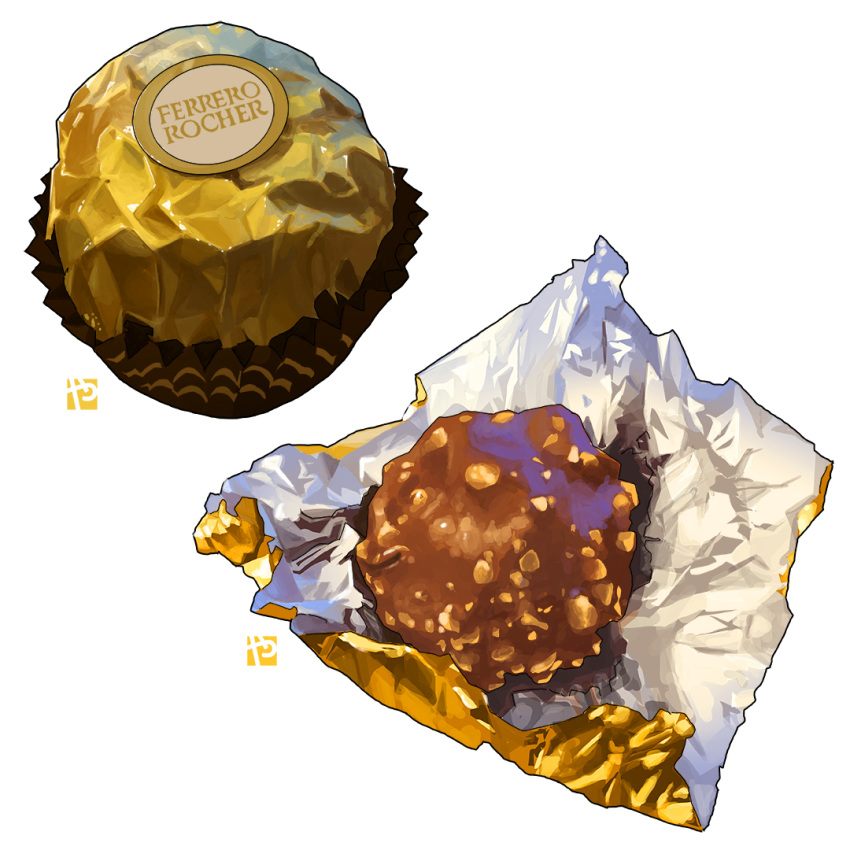 chocolate close-up english_commentary ferrero_rocher foil food food_focus no_humans real_life simple_background studiolg valentine white_background wrapper