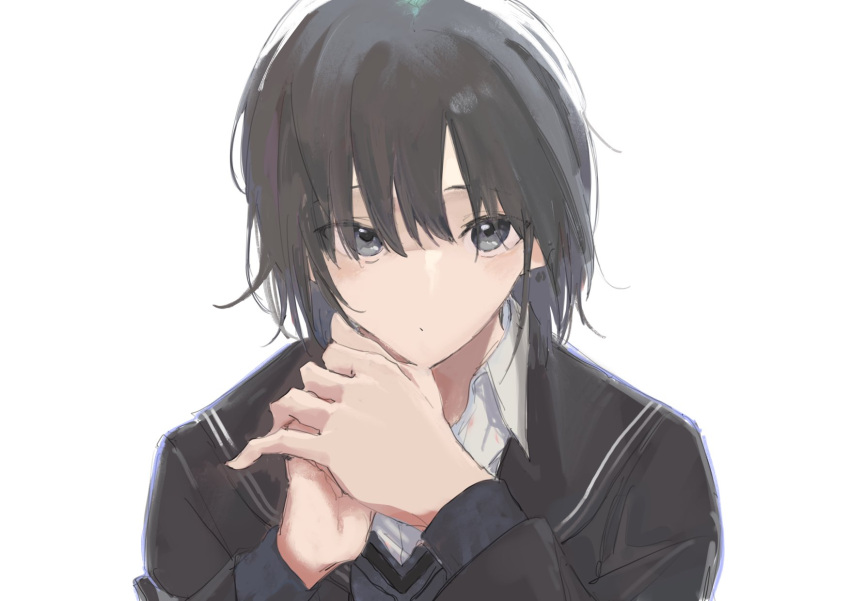 1girl :o amagami black_hair expressionless highres looking_at_viewer nanasaki_ai own_hands_together school_uniform short_hair simple_background solo takashi_(cry_191) upper_body white_background