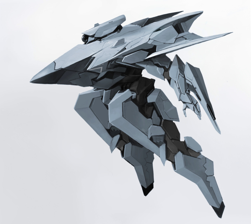 absurdres arm_blade black_eyes floating from_side highres mecha ningen137 no_humans one-eyed open_hand original science_fiction solo weapon white_background