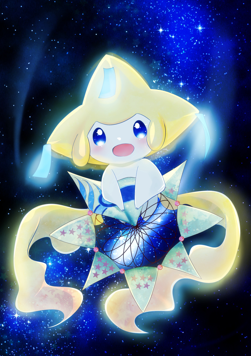 1other absurdres commentary_request highres jirachi kazekuzira looking_at_viewer no_humans open_mouth pokemon smile solo space star_(sky) star_(symbol) tanabata