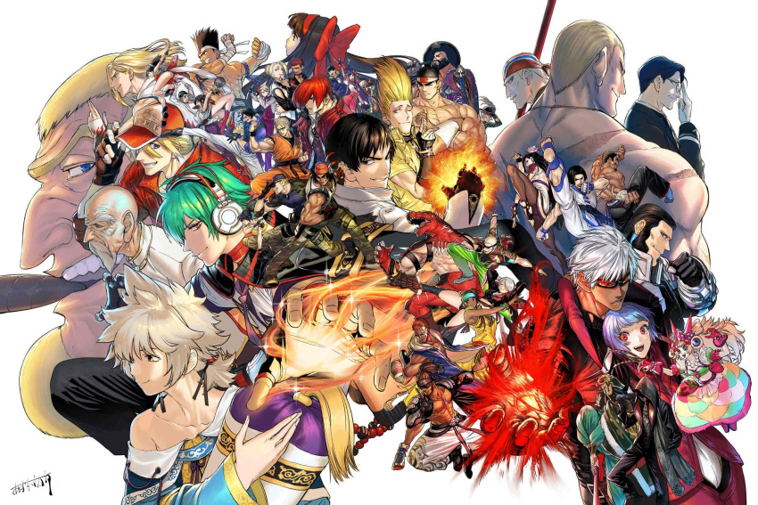 6+boys 6+girls alice_garnet_nakata andy_bogard angel_(kof) antonov_(kof) asamiya_athena azuma_kyoutarou_(artist) bandeiras_hattori billy_kane black_hair blonde_hair boots camouflage camouflage_pants chang_koehan chaps chin_gentsai choi_bounge clark_still cowboy_boots cropped_jacket crown daimon_gorou dinosaur_boy dinosaur_costume everyone eyeball eyepatch fake_horns fatal_fury fingerless_gloves gang-il geese_howard gloves green_hair hair_over_one_eye hein_(kof) highres horns jacket joe_higashi k'_(kof) kim_kaphwan king_(snk) king_of_dinosaurs kukri_(kof) kula_diamond kusanagi_kyou leather leather_jacket leona_heidern logo luong mark_of_the_wolves mature_(kof) maxima meitenkun mian_(kof) mini_crown multiple_boys multiple_girls nakoruru nelson_(kof) nikaidou_benimaru official_art pants ralf_jones ramon_(kof) robert_garcia ryou_sakazaki ryuuko_no_ken samurai_spirits shiranui_mai shun'ei sie_kensou snk sylvie_paula_paula tank_top terry_bogard the_king_of_fighters the_king_of_fighters:_a_new_beginning the_king_of_fighters_xiv toned tung_fue_rue vice_(kof) white_hair xanadu_(kof) yagami_iori yellow_tank_top yuri_sakazaki zarina