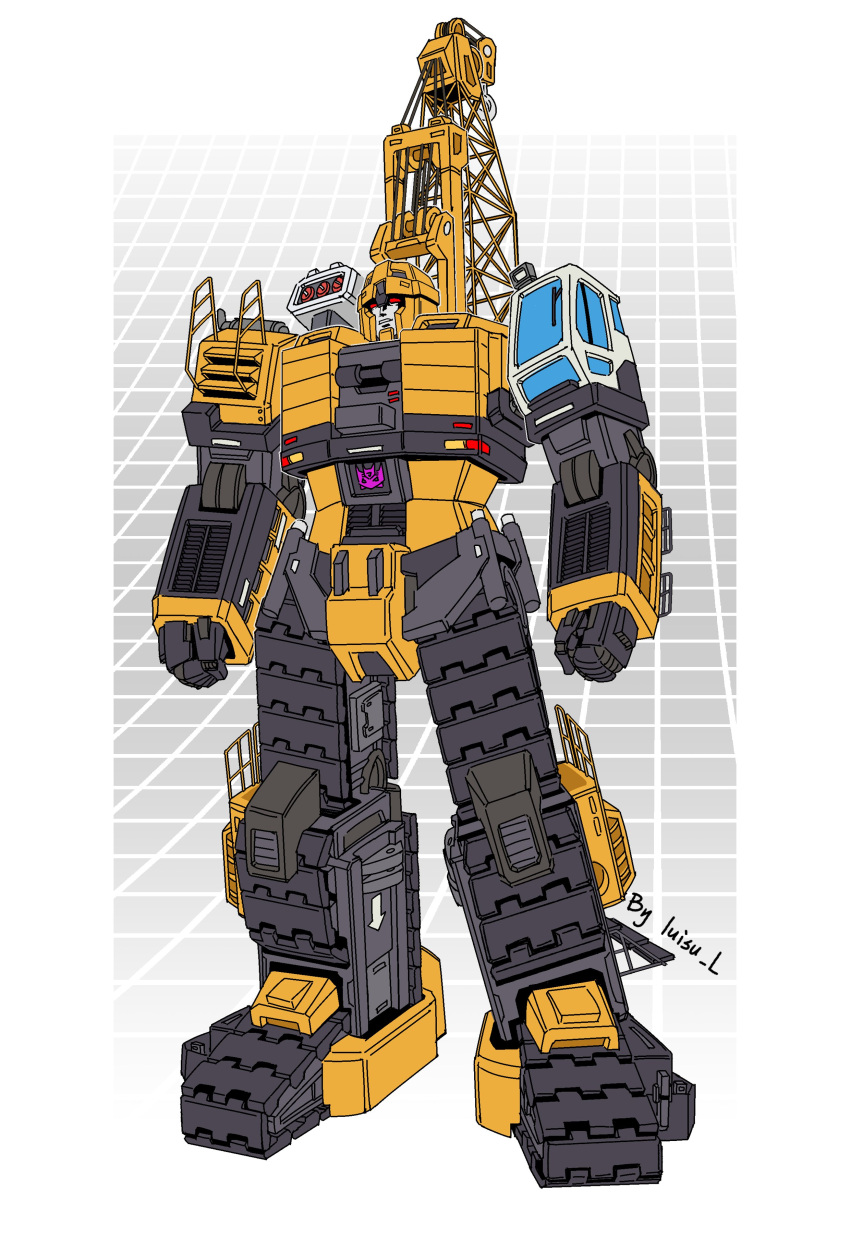absurdres artist_name clenched_hands decepticon highres hightower luisu_l mecha missile_pod no_humans parted_lips red_eyes redesign science_fiction solo standing transformers transformers:_revenge_of_the_fallen transformers_(live_action)