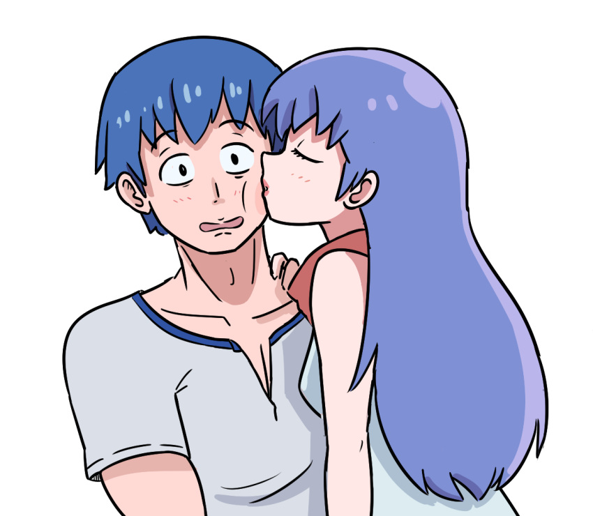 1boy 1girl blue_hair caeda_(fire_emblem) fire_emblem husband_and_wife kissing_cheek marth marth_(fire_emblem) sheeda sheeda_(fire_emblem)