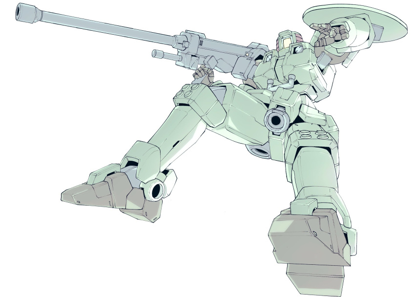 cannon gundam highres kuroiwa_cookie leo_(mobile_suit) mecha mobile_suit no_humans science_fiction shield simple_background thrusters weapon white_background