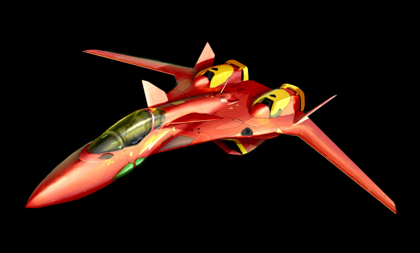 absurdres aircraft airplane asterozoa black_background canopy_(aircraft) fighter_jet fire_valkyrie flying highres jet macross macross_7 mecha military military_vehicle no_humans science_fiction solo variable_fighter vehicle_focus