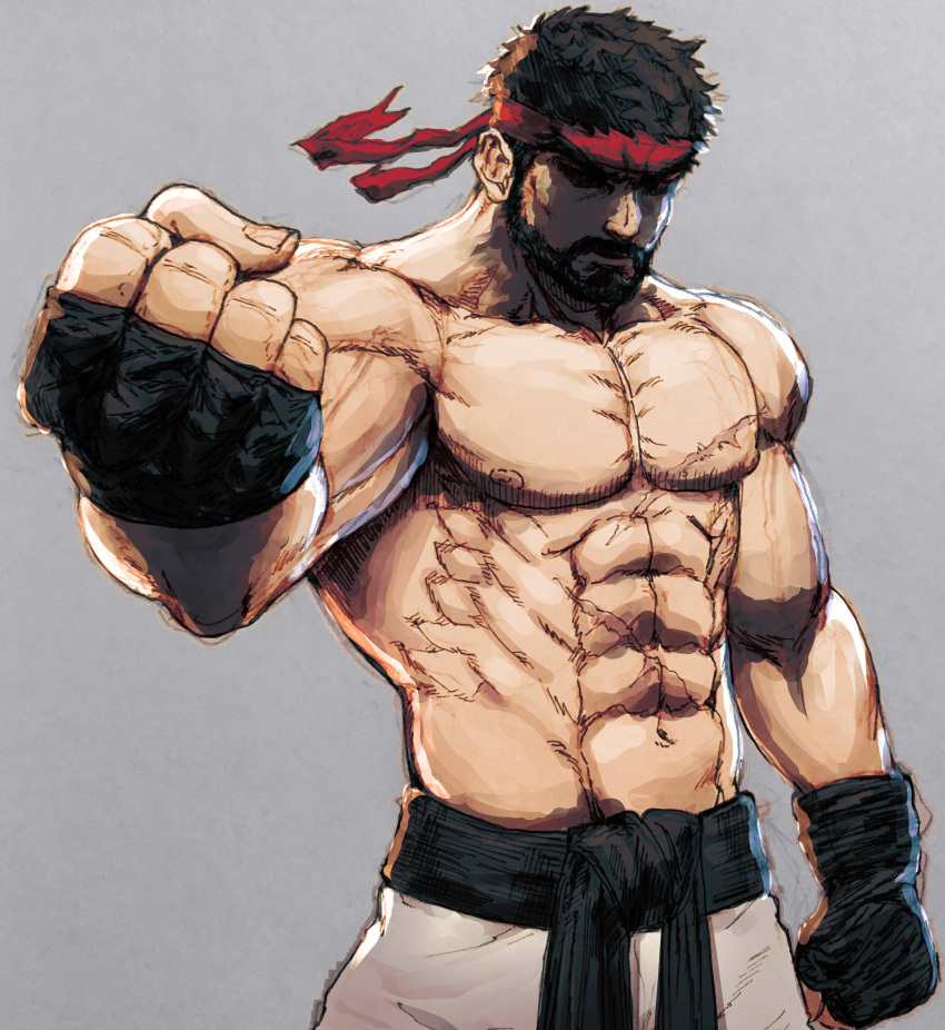 1boy abs absurdres biceps character_request clenched_hand commentary english_commentary facial_hair highres male_focus mature_male muscular muscular_male nairdags navel pectorals short_hair solo street_fighter street_fighter_6