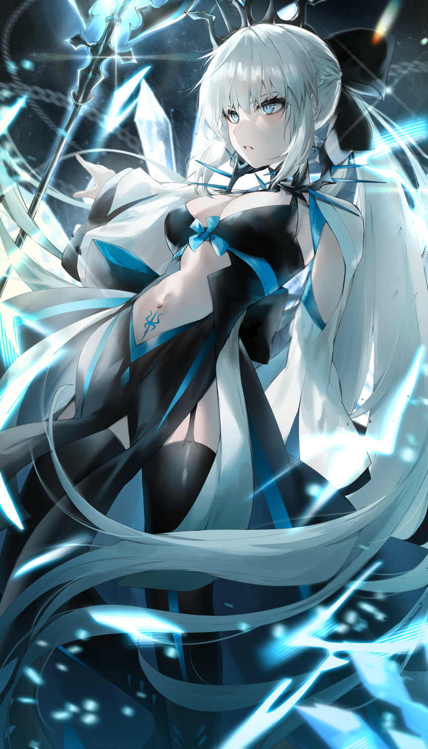 1girl absurdres bangs black_bow bow braid breasts fate/grand_order fate_(series) french_braid highres kanniiepan large_breasts long_hair morgan_le_fay_(fate) solo two-tone_dress