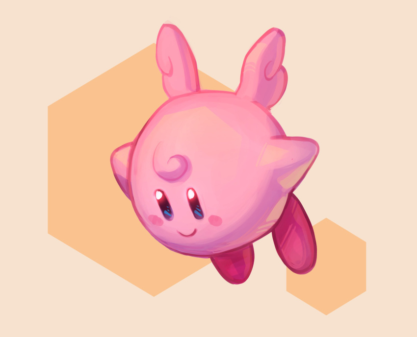 blush clefairy crossover kirby_(character) kirby_(series) lord_cayy patterned_background pokemon smile wings
