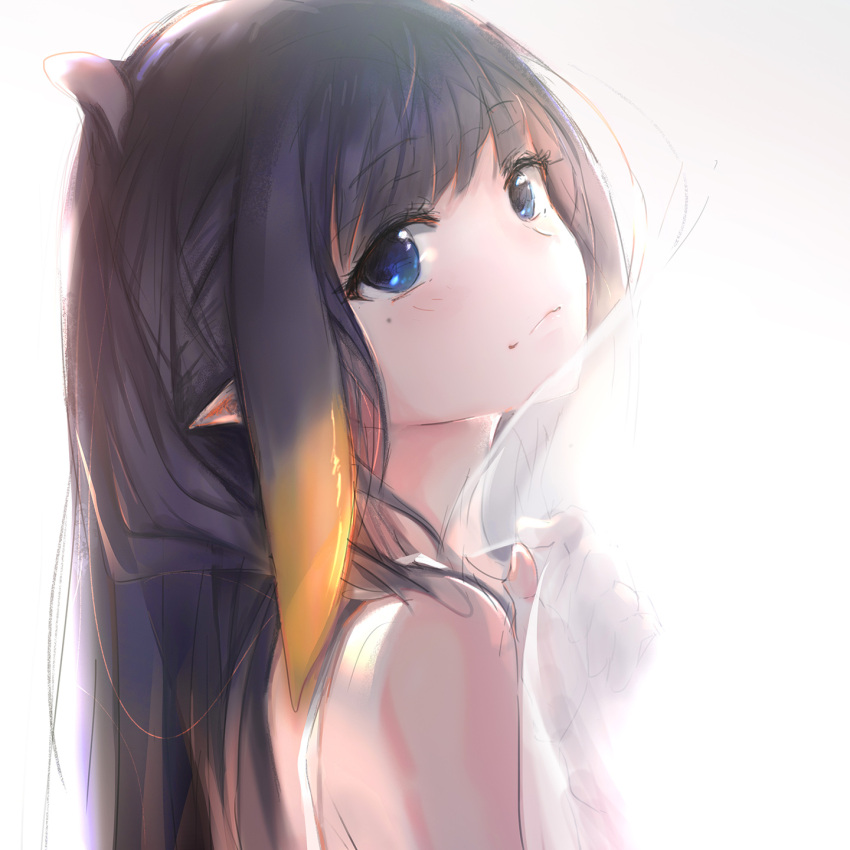 1girl animal_ears bangs bare_shoulders blonde_hair blue_eyes closed_mouth curtains eyebrows_visible_through_hair from_side highres hololive hololive_english long_hair looking_at_viewer looking_to_the_side mole mole_under_eye multicolored_hair ninomae_ina'nis pointy_ears purple_hair solo streaked_hair tallgeese_(lgeesel) upper_body virtual_youtuber