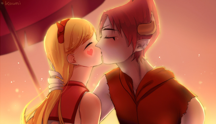 1boy 1girl blonde_hair couple kiss redhead star_butterfly star_vs_the_forces_of_evil tom_lucitor