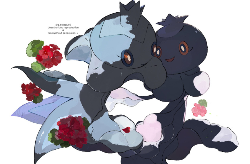 eyelashes flower frillish frillish_(female) frillish_(male) gen_5_pokemon menko_(g_octopus0) no_humans pokemon pokemon_(creature) red_eyes shadow simple_background twitter_username white_background