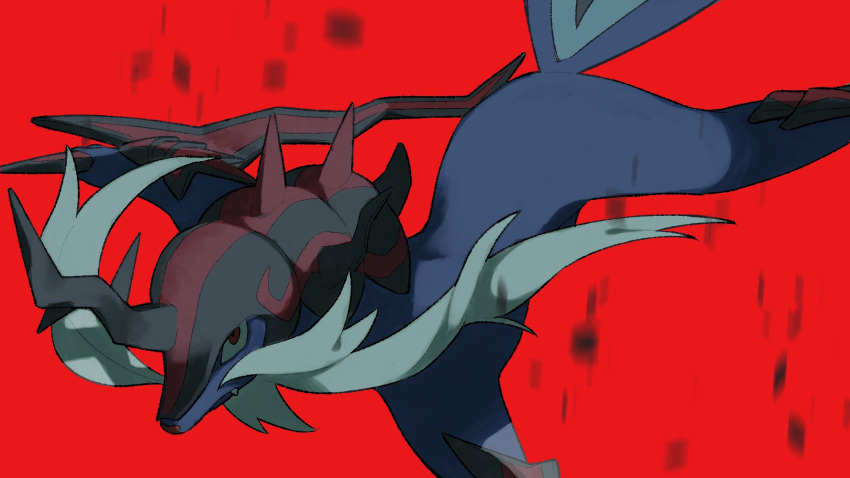 animal_focus beard closed_mouth commentary_request facial_hair fang fang_out highres long_beard looking_up no_humans pokemon pokemon_(creature) red_background red_eyes simple_background solo v_(govvvvw)
