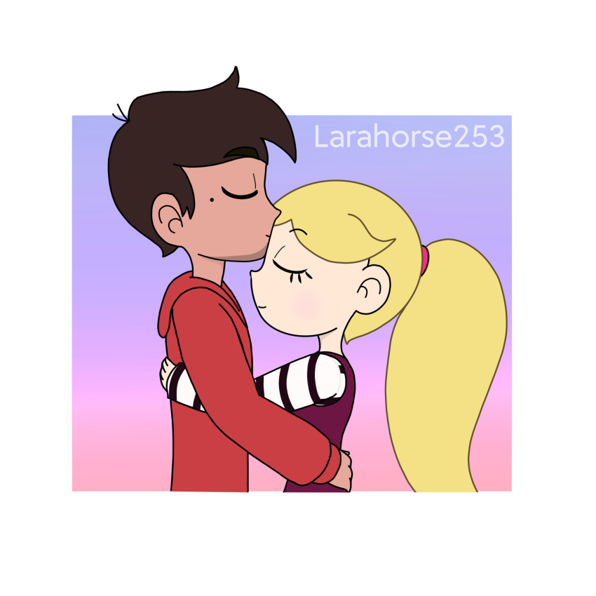 1boy 1girl blonde_hair brown_hair couple female hug male marco_diaz mole star_butterfly star_vs_the_forces_of_evil