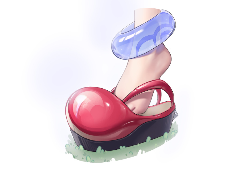 1girl absurdres anklet commentary_request feet foot_focus grass highres irida_(pokemon) jewelry neko_sheep pokemon pokemon_(game) pokemon_legends:_arceus red_footwear shiny shoes solo white_background