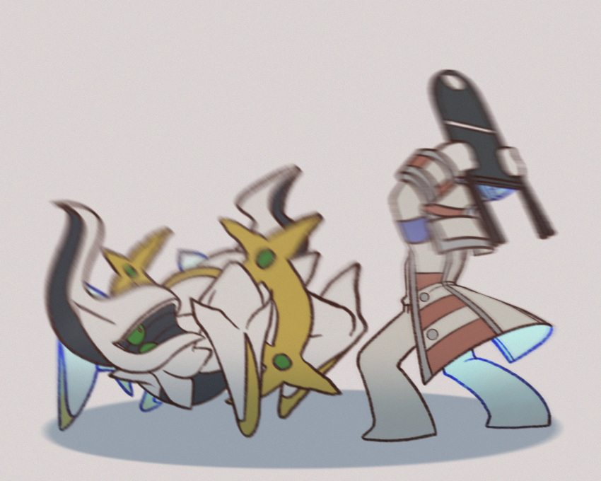1boy arceus chair coat colored_sclera emmet_(pokemon) folding_chair hat highres holding holding_chair m-hex pants pokemon pokemon_(creature) pokemon_(game) pokemon_legends:_arceus white_coat white_headwear