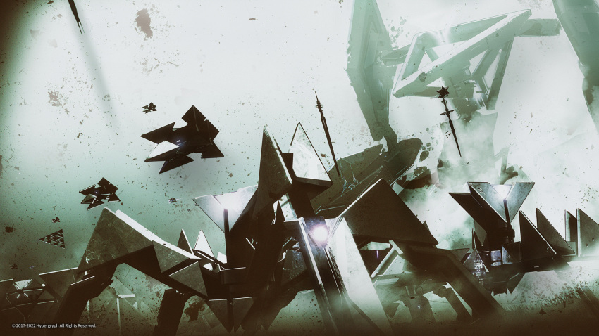 abstract arknights arknights:_endfield commentary company_name concept_art copyright crystal dutch_angle english_commentary floating highres no_humans official_art originium_(arknights) scenery splotch triangle uroko_(pattern) watermark