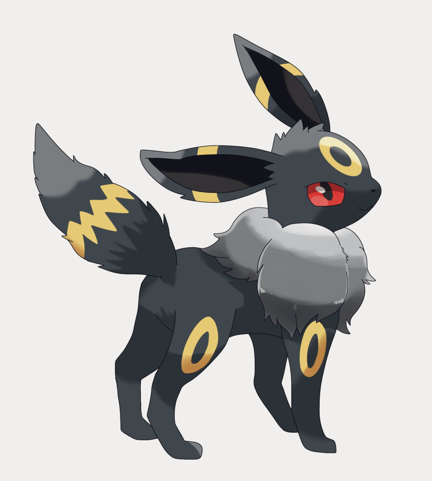 animal_focus black_fur closed_mouth commentary_request dedenne_nimphia fluffy from_side full_body highres looking_to_the_side no_humans pokemon pokemon_(creature) red_eyes solo standing umbreon