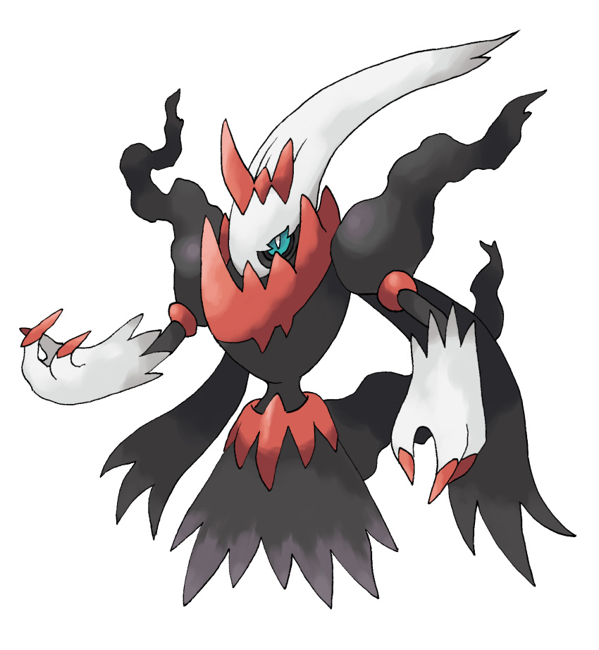 bangs blue_sclera claws colored_sclera commentary darkrai english_commentary fakemon full_body hair_over_one_eye hand_up highres hyshirey long_hair mega_pokemon no_humans official_style one_eye_covered pokemon pokemon_(creature) solo transparent_background white_eyes white_hair