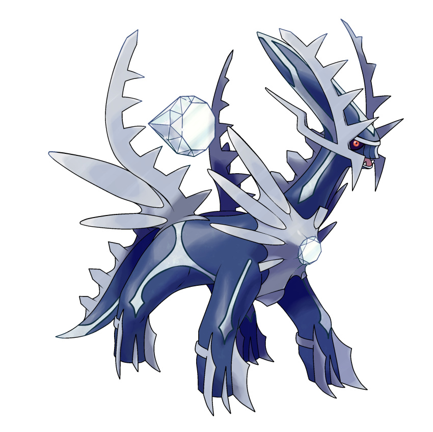 absurdres animal_focus black_sclera colored_sclera commentary crystal dialga diamond_(gemstone) english_commentary fakemon fangs full_body highres hyshirey mega_pokemon no_humans open_mouth pokemon pokemon_(creature) red_eyes solo standing transparent_background