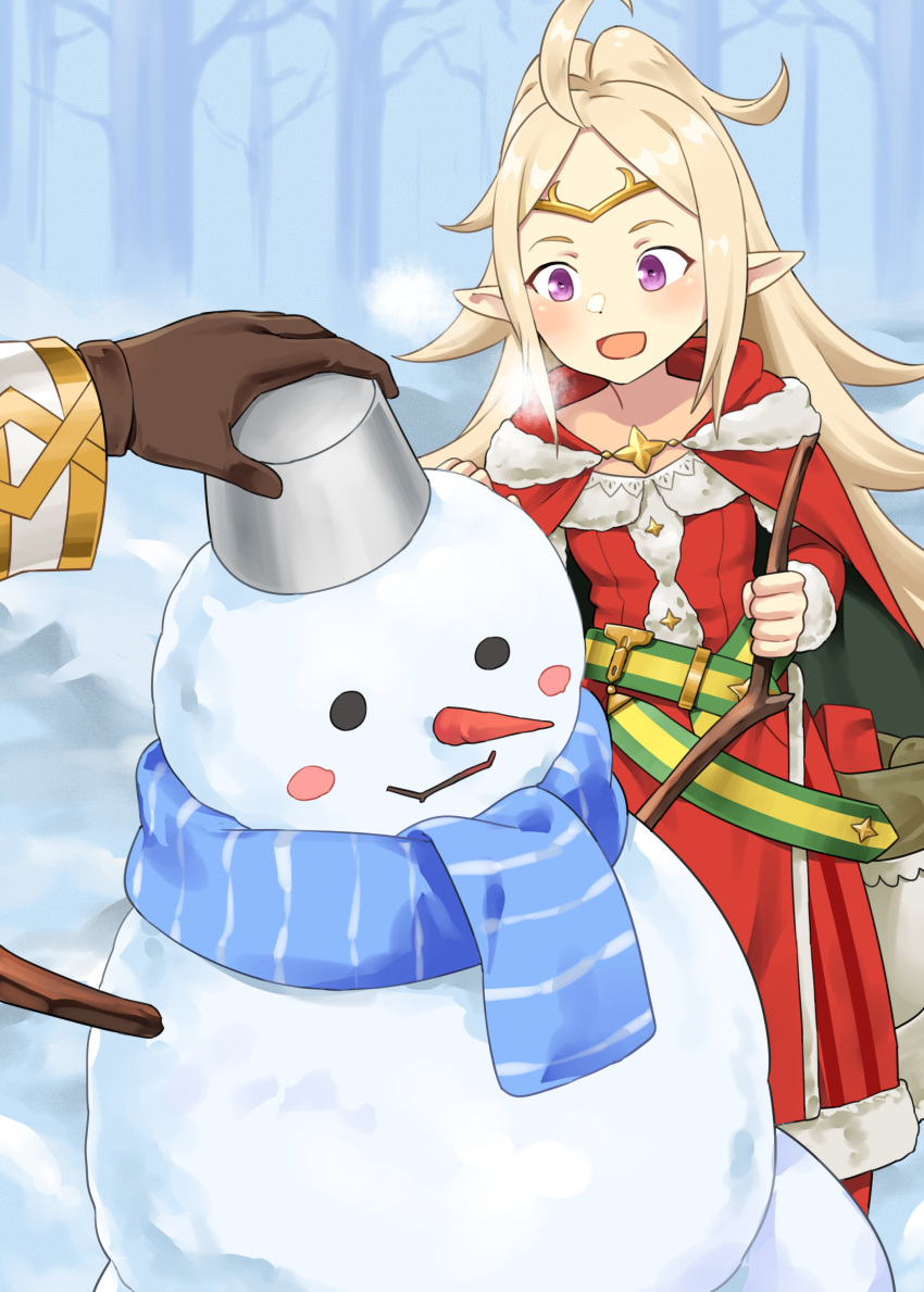 absurdres commission commissioner_upload fire_emblem fire_emblem_awakening fire_emblem_heroes highres igni_tion kiran_(fire_emblem) nowi_(fire_emblem) pointy_ears pov snowman violet_eyes winter winter_clothes