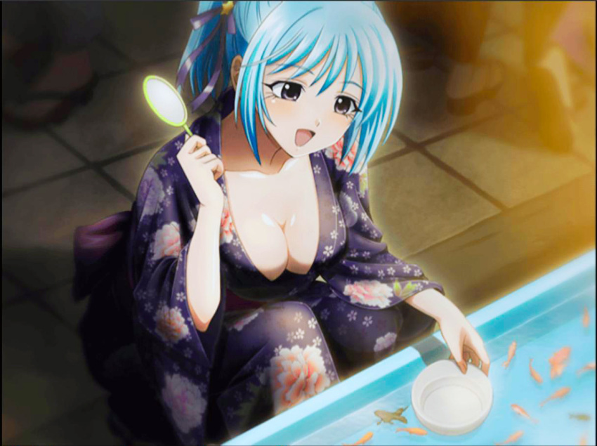 cleavage cute fish japanese_clothes kuruno_kurumu rosario+vampire smile