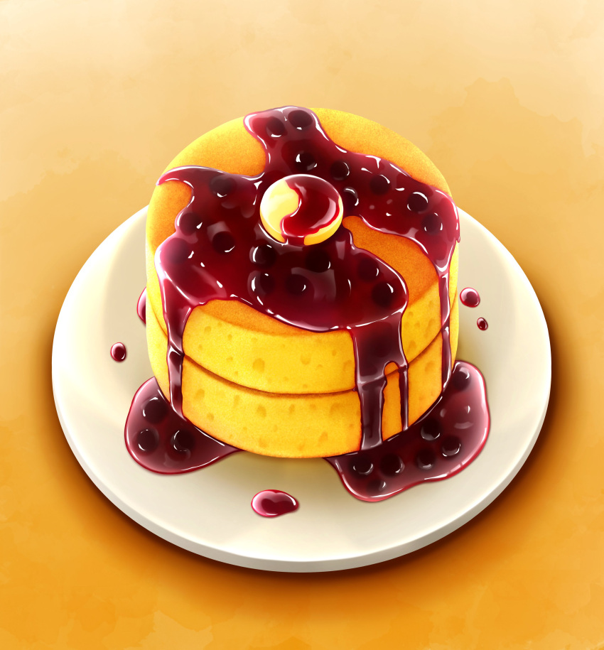 absurdres berry blueberry butter candy commentary_request food food_focus fruit highres laia_alkaloid no_humans original pancake plate sweets syrup