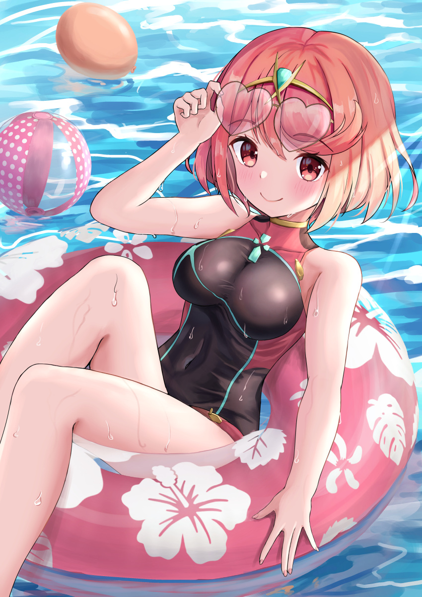 1girl absurdres bangs black_swimsuit breasts competition_swimsuit highres kaede_(maple4rt) large_breasts one-piece_swimsuit pool pyra_(pro_swimmer)_(xenoblade) pyra_(xenoblade) red_eyes red_swimsuit redhead short_hair solo swept_bangs swimsuit two-tone_swimsuit xenoblade_chronicles_(series) xenoblade_chronicles_2