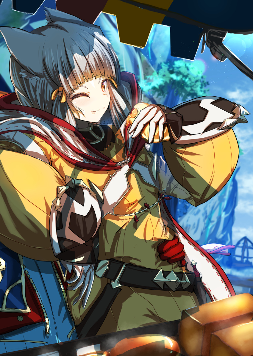 1boy 1girl animal_ears bangs blunt_bangs bodysuit cat_ears cat_girl facial_mark flat_chest gloves highres nia_(xenoblade) rex_(xenoblade) shindayomon short_hair silver_hair white_gloves xenoblade_chronicles_(series) xenoblade_chronicles_2 yellow_bodysuit yellow_eyes