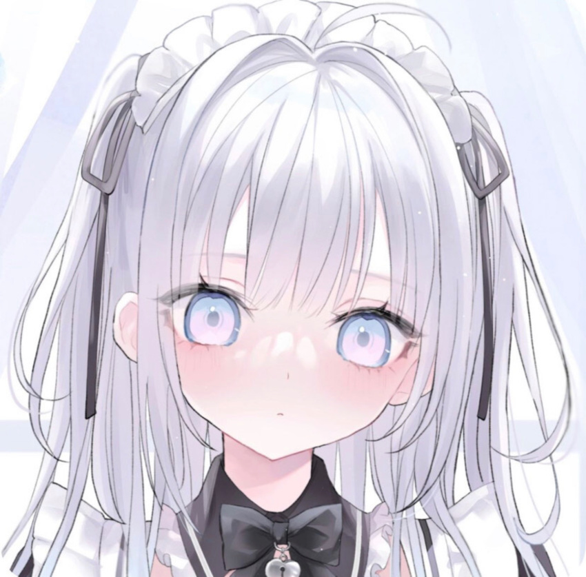 aesthetic cute galaxy_eyes girl highres maid non-web_source original side_pigtail snow soft tiny white_hair