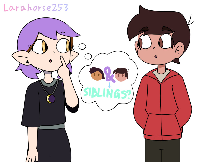 1boy 1girl amber_eyes amity_blight brown_eyes brown_hair female male marco_diaz purple_hair star_vs_the_forces_of_evil the_owl_house