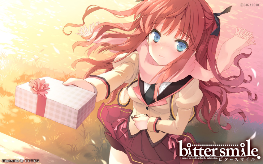 bitter_smile bitter_smile. cuteg giga highres holding_gift incoming_gift school_uniform seifuku solo todoroki_sakurako wallpaper