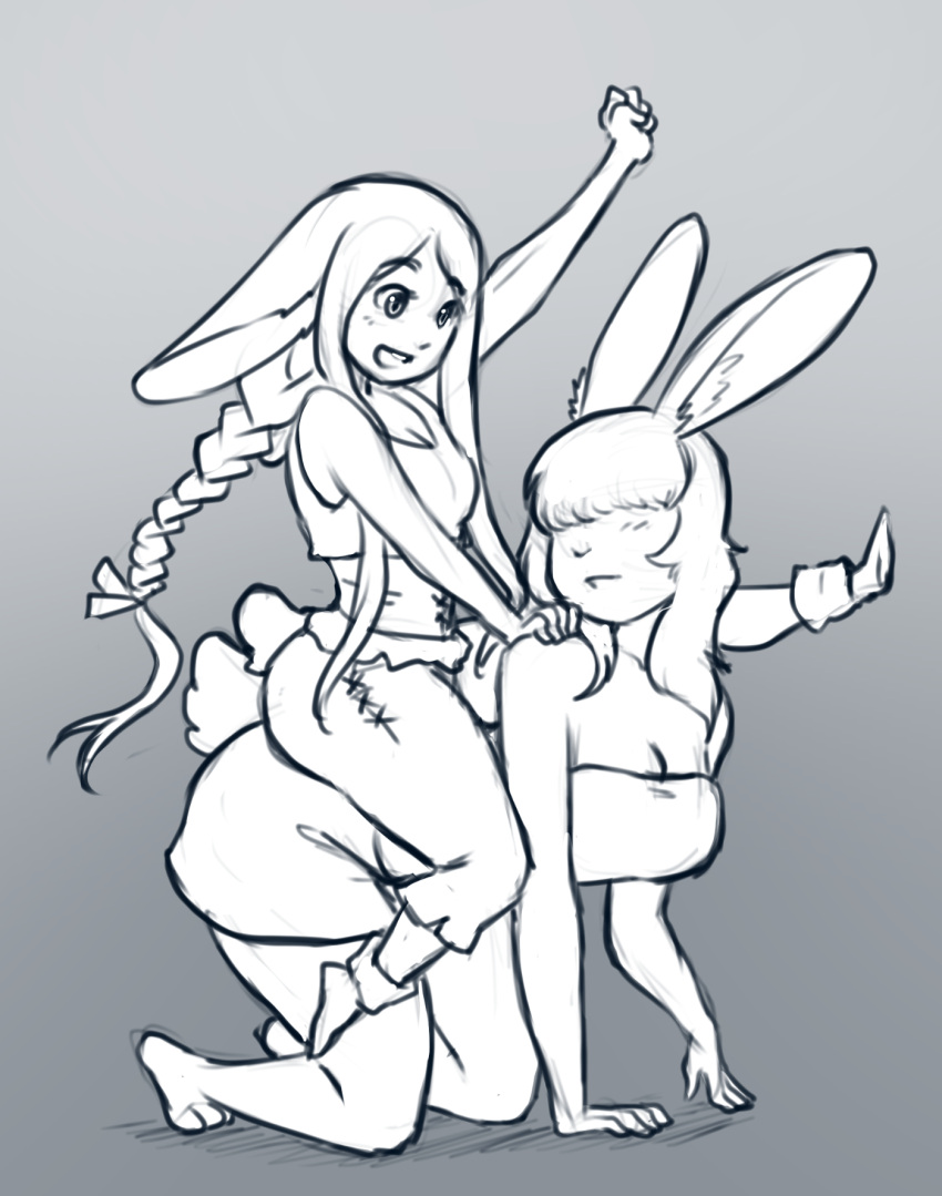 2girls girl_on_top highres looking_at_another multiple_girls rabbit riding sitting sitting_on_person