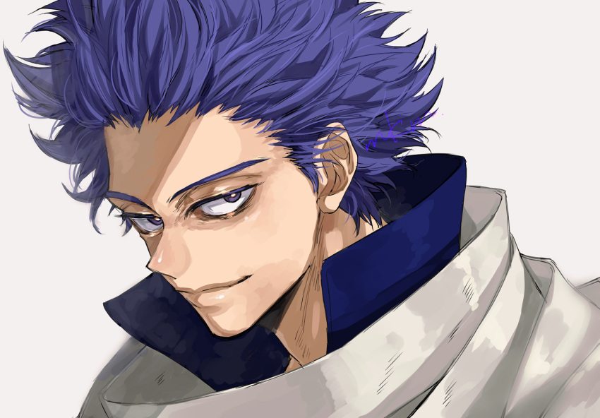 1boy boku_no_hero_academia looking_at_viewer male_focus mkm_(mkm_storage) portrait purple_hair shinsou_hitoshi signature simple_background solo violet_eyes white_background