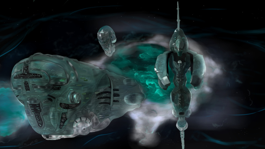amacalva battleship cruiser energy eve_online flying glowing highres machinery military military_vehicle no_humans science_fiction ship sky space spacecraft star_(sky) starry_sky vehicle_focus warship watercraft