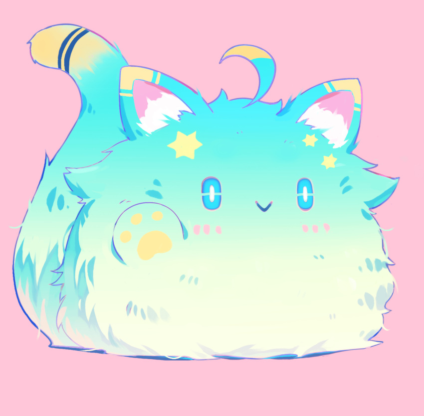 :&gt; ahoge andychen animal_ear_fluff animalization blue_eyes cat closed_mouth full_body highres indie_virtual_youtuber lanmewko looking_at_viewer no_humans pink_background simple_background solo star_(symbol)
