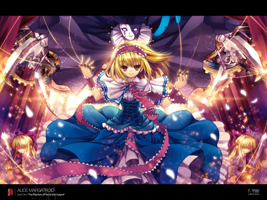 alice_margatroid blonde_hair blue_eyes capura.l capura_lin character_name doll highres puppet red_eyes shanghai_doll solo thread touhou wallpaper