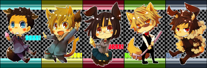 animal_ears durarara!! heiwajima_shizuo kida_masaomi kuroyuzu glasses orihara_izaya ryuugamine_mikado seifuku sonohara_anri tail