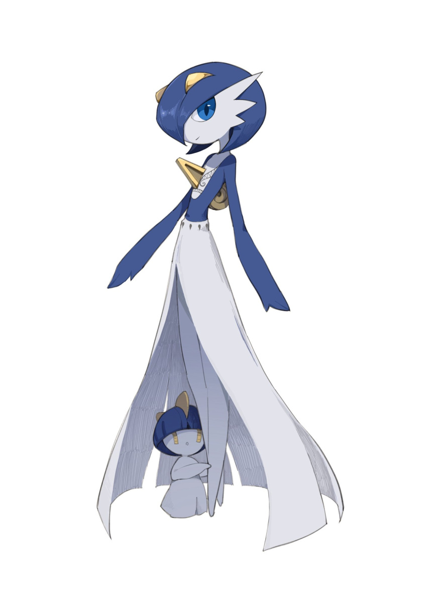 :o alternate_color blue_eyes blue_hair bruno_buccellati crossed_legs full_body fusion gardevoir gender_request highres jojo_no_kimyou_na_bouken latiao_dd leg_grab light_smile looking_at_viewer peeking_out pokemon pokemon_(creature) ralts shiny shiny_hair simple_background sketch standing vento_aureo white_background yellow_eyes zipper_pull_tab