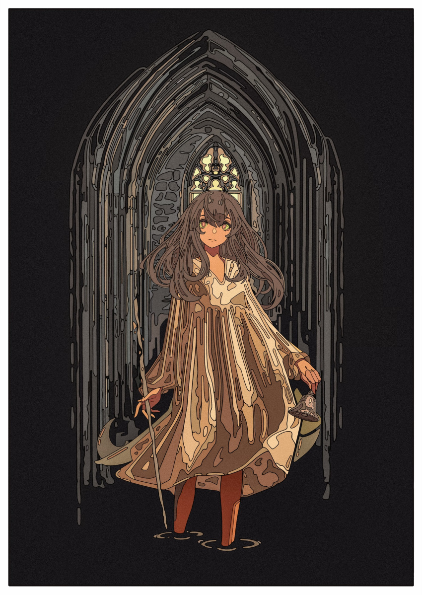 bell brown_hair church dark highres magical_girl mayuree nightgown original wand yellow_eyes