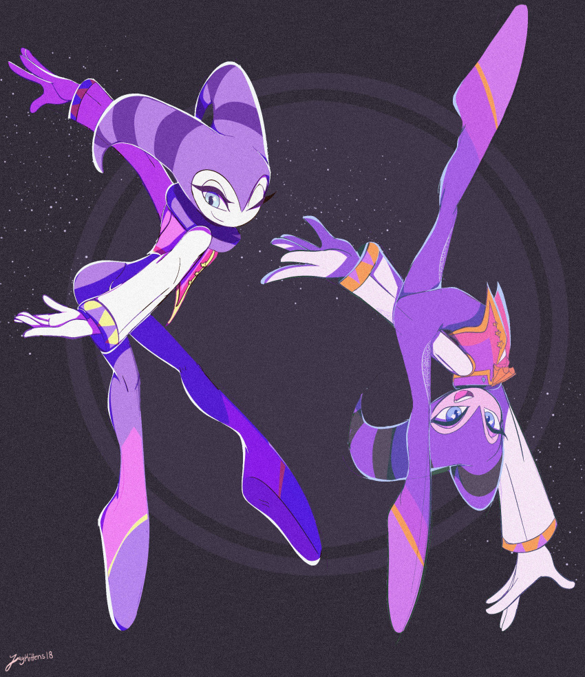 1other absurdres androgynous ballet bodysuit dark_background dynamic_pose flying gloves half-closed_eye handstand hat highres jessica_mcginnis jester jester_cap long_sleeves nights_(character) nights_into_dreams one_eye_closed open_mouth sega simple_background smile solo vest white_gloves