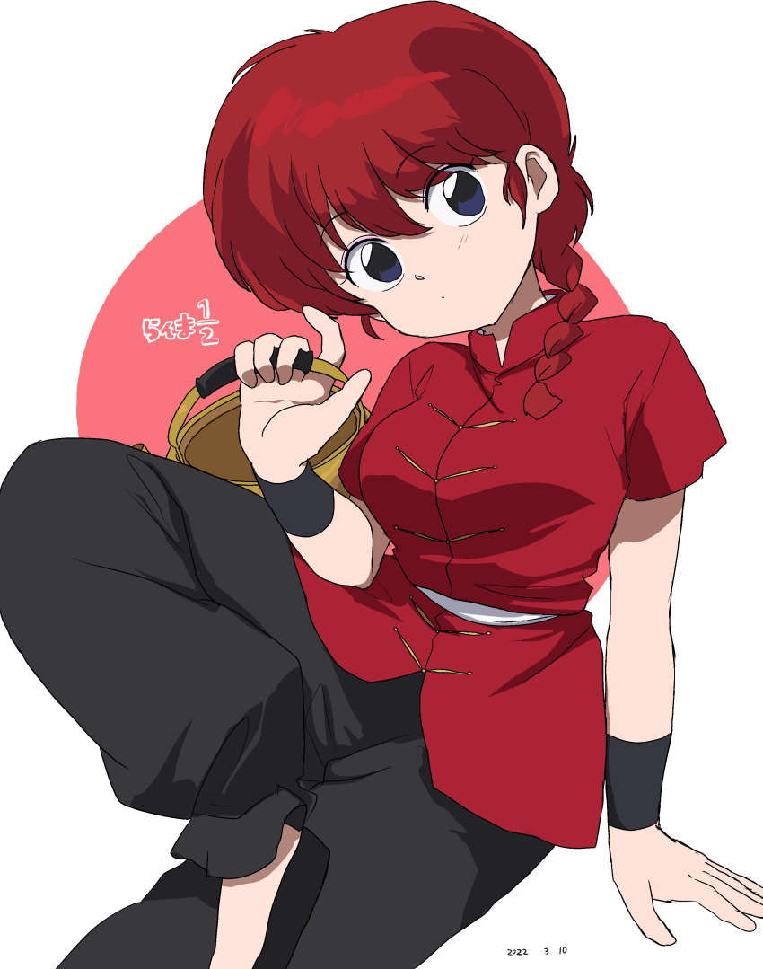 1girl 2022 absurdres braid braided_ponytail breasts highres kettle ranma-chan ranma_1/2 saotome_ranma solo solo_focus takatisakana