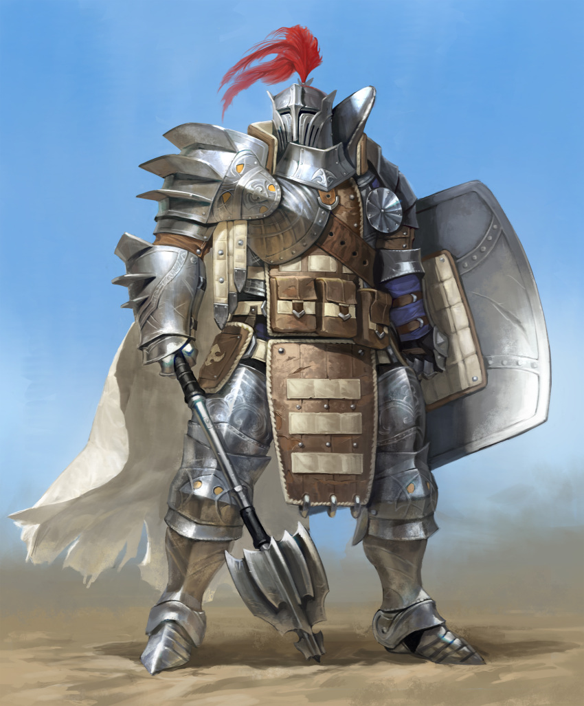 1other absurdres ambiguous_gender armor day full_armor gauntlets helm helmet highres holding holding_shield holding_weapon knight original outdoors shield shoulder_armor shoulder_plates solo standing weapon wint3rfinger