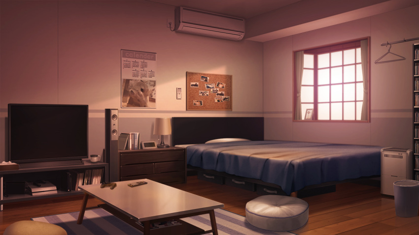 air_conditioner alarm_clock bed bedroom book calendar_(object) clock commentary_request controller curtains game_console game_controller indoors lamp magazine_(object) mikago_kotaro nintendo_switch no_humans pillow playstation_4 remote_control scenery se-fukubu speaker sunset table television window xbox_one