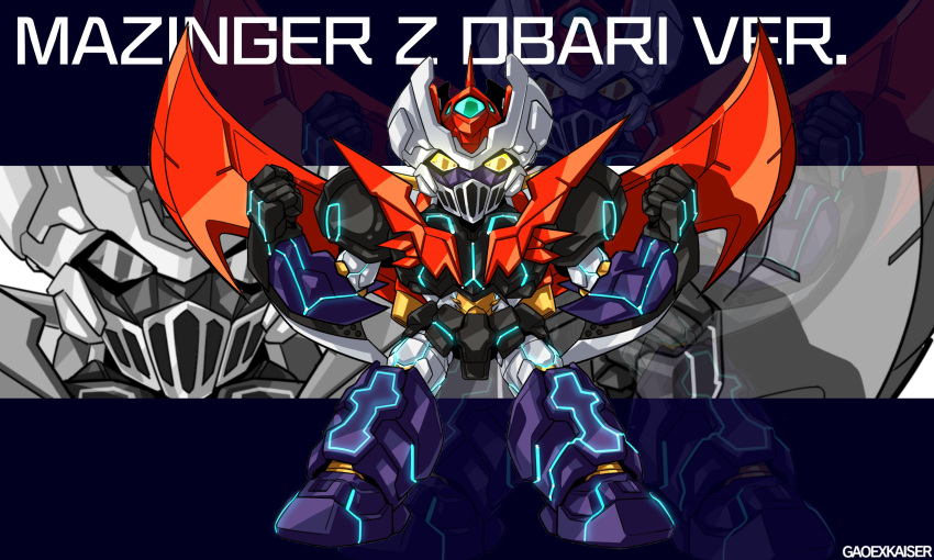 absurdres artist_name clenched_hands commission english_commentary gao_ex_kaiser highres iron_saga looking_at_viewer mazinger_(series) mazinger_z mazinger_z_(mecha) mecha mechanical_wings no_humans science_fiction solo super_robot wings yellow_eyes zoom_layer