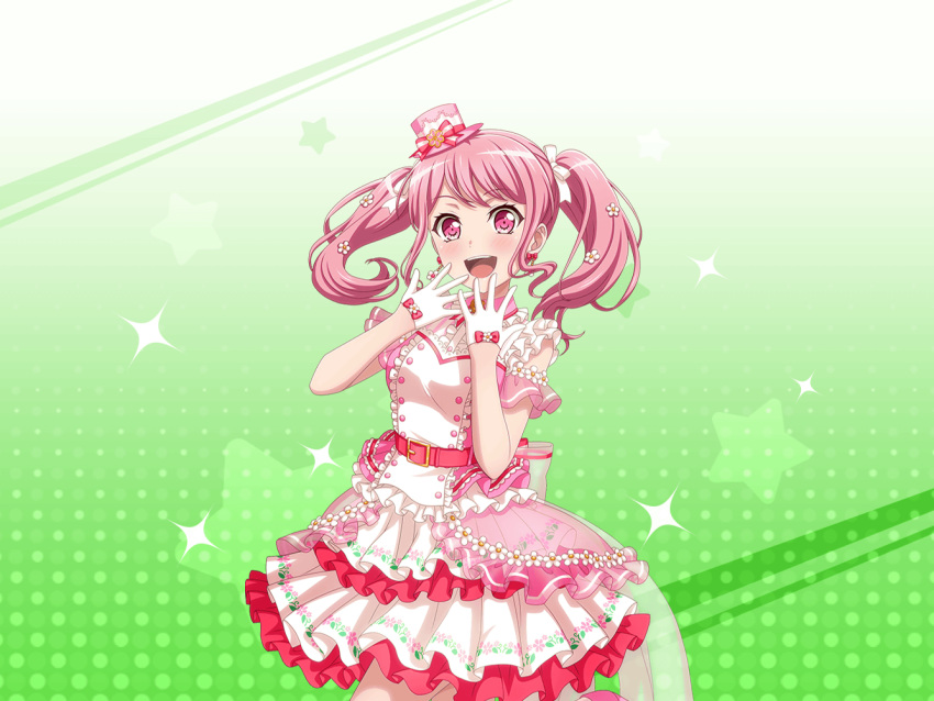 bang_dream! blush dress maruyama_aya official_art pink_eyes pink_hair short_hair smile twintails