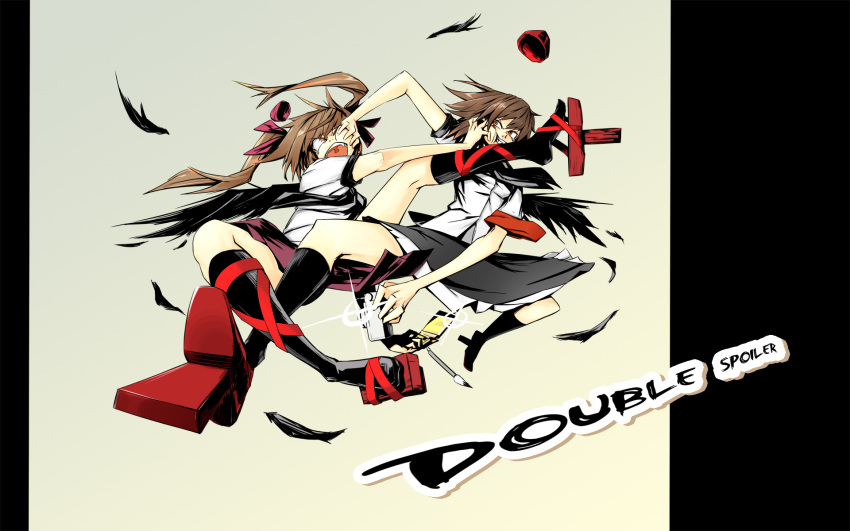 crosscounter double_spoiler fighting geta highres himekaidou_hatate kong_xian multiple_girls shameimaru_aya tengu-geta touhou wallpaper