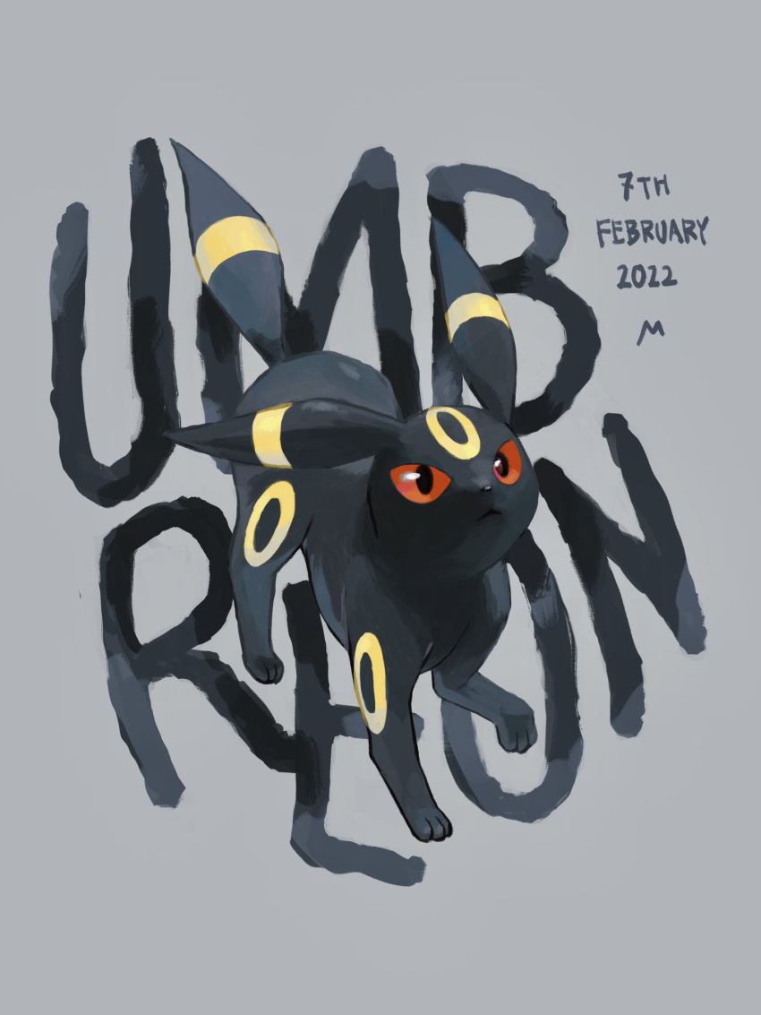 character_name closed_mouth commentary_request dated full_body grey_background highres looking_up mokuzou_(moku_ssbu) no_humans pokemon pokemon_(creature) signature solo umbreon